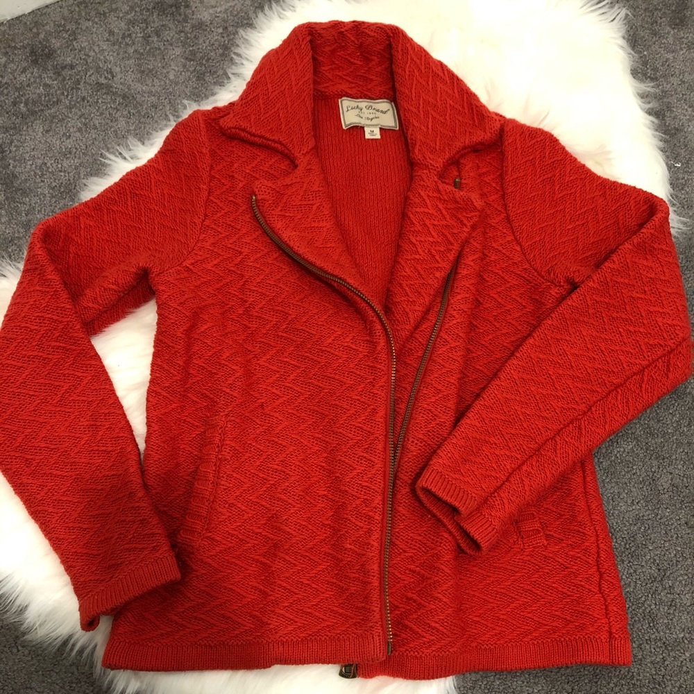 Lucky Brand moto style zip up sweater. Medium